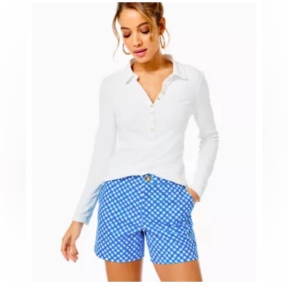 Lilly Pulitzer Gretchen High Rise Short Boca Blue Double Checking Sz 4 NEW - Picture 2 of 14